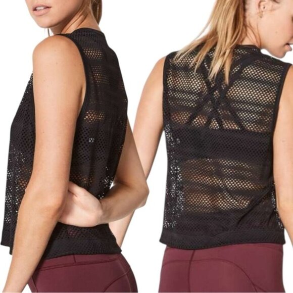 Lululemon Sweat Your Heart Out Tank Size 4 Black Mesh - Picture 1 of 7